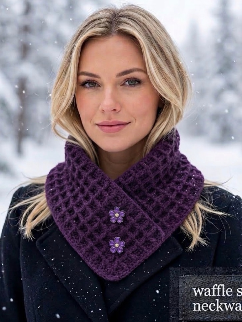 Purple Waffle Stitch Neckwarmer - Women's Cozy Sweater Accessory NWT